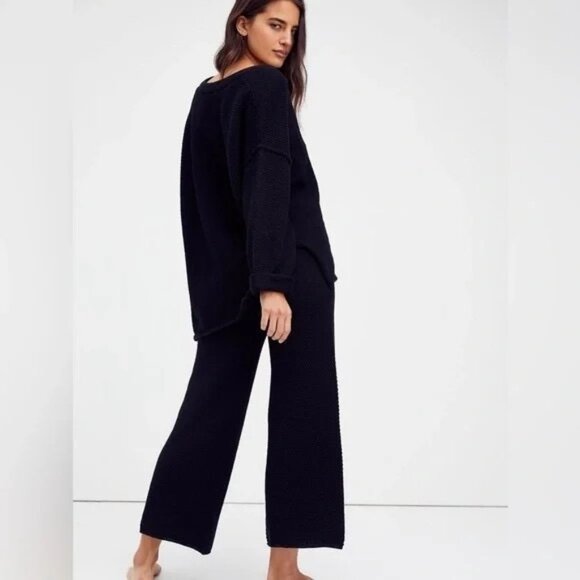 NEW Free People FP Beach Hailee Sweater Top & Pants Set Waffle Knit Size M Black - Picture 2 of 7
